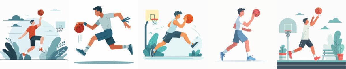 vector of young man playing basketball