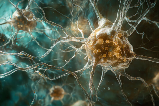 Close-up view of neurons and neural networks in the human brain.