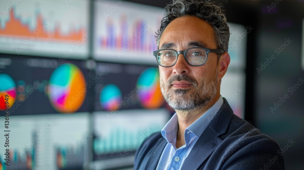 Poster professional analysis of data insights in a modern business environment with visualizations displaye