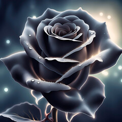 black rose with dew drops, created with Generative AI
