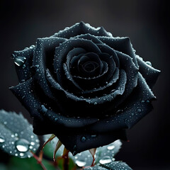 black rose with dew drops, created with Generative AI