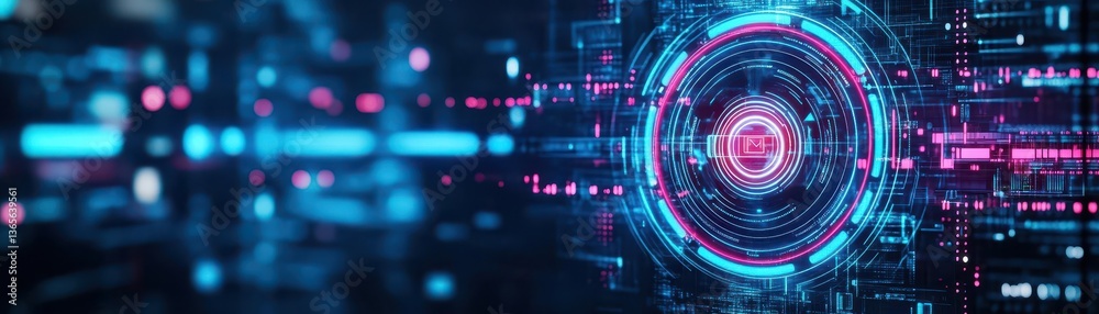 Poster futuristic abstract background featuring dynamic circular shapes and vibrant colors creating a visua