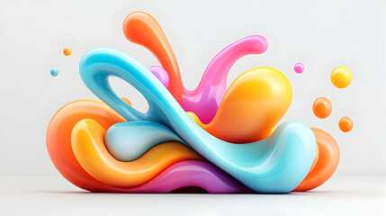 Abstract Colorful 3D Liquid Shapes on White Background