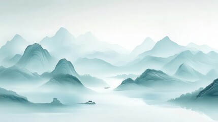 Fototapeta premium Misty Mountain Landscape Painting