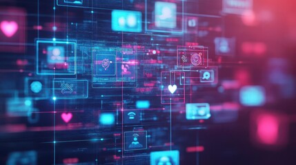 Dynamic Digital Interface Featuring Diverse Icons and Symbols Representing Technology Connectivity and Innovation in a Modern User Experience Environment