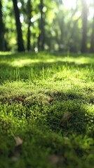 Naklejka premium Sunny forest moss, lush green grass, nature background, eco-friendly
