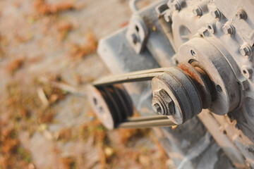 Close-up of road drilling machine belt