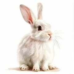 Obraz premium White fluffy Easter bunny sitting on white background