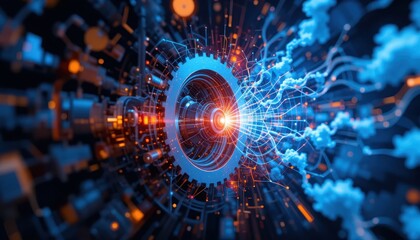 Obraz premium Dynamic technology gears virtual environment digital art futuristic view energy concepts