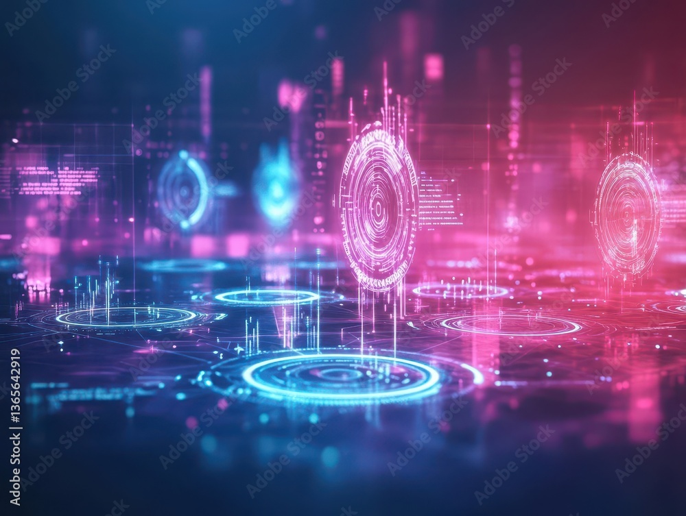 Poster futuristic digital interface background with abstract shapes and vivid colors creating a high-tech a