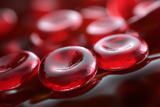 Close-up of red blood cells under the microscope.