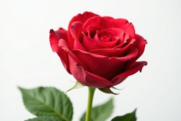 Fototapeta premium Stunning red rose, vividly colored, isolated on a crisp white backdrop , floral, elegant