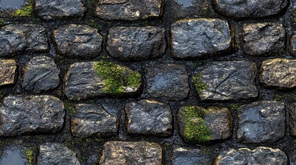 Fototapeta premium Seamless Wet Cobblestone Path Texture with Reflection Detail