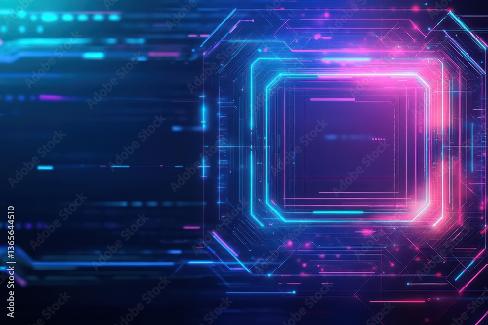 Poster futuristic abstract technology background featuring vibrant glowing neons and intricate hexagonal pa