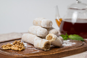 Walnut Puff Pastry Rolls on White Background