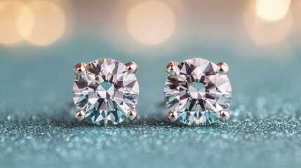 Fototapeta premium Chic diamond stud earrings with a curved wave design, isolated on a polished gray surface