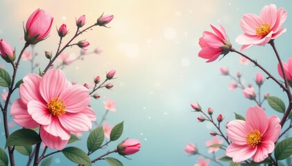 Fototapeta premium Delicate floral tapestry, pastel shades, soft focus, nature, craft