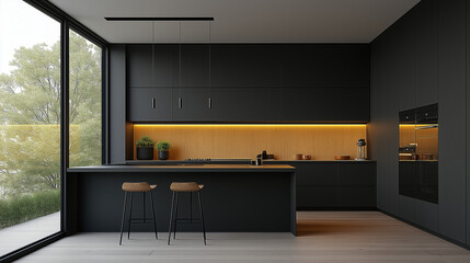 Modern Kitchen Elegance: Captivating interior design with minimalist aesthetics, blending functionality and style, offering a contemporary sanctuary within a home setting. 