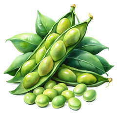 Watercolor edamame green soy beans isolated on transparent background