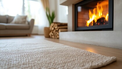 Fototapeta premium Living room with fireplace and cozy setting