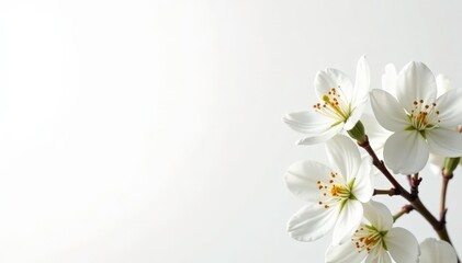 Fototapeta premium Delicate white blossoms against a pure white backdrop , light, petals