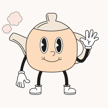 retro vector mascot cartoon tea kettel