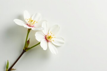Delicate white flower blossoms against pure white background, natural, flower