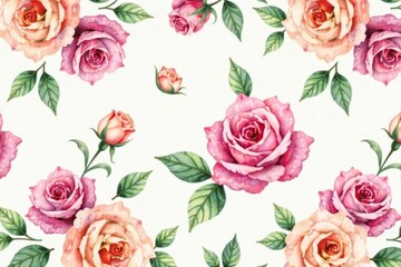Fototapeta premium Delicate watercolor roses repeat in a soft, pastel pattern , seamless, floral, soft