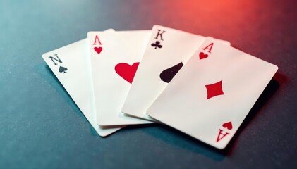 Obraz premium Four aces spread on a surface, showing different angles , poker, spread