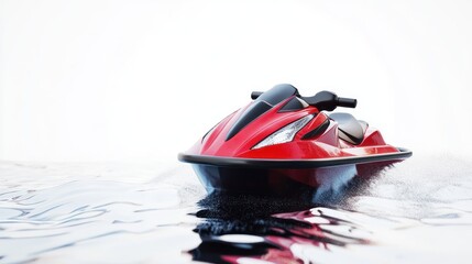 Naklejka premium Red jet ski gliding on calm water, studio shot, advertising