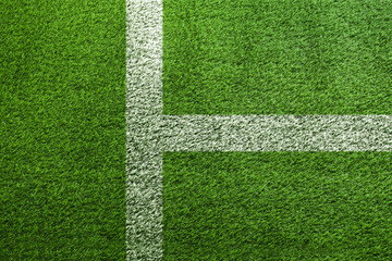 Football field with markings on green turf