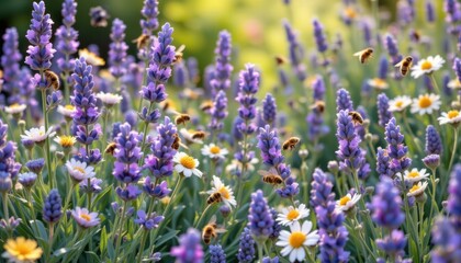 Lavender and Bee Garden Imagine a bustling garden filled with lavender plants and busy bees collecting nectar