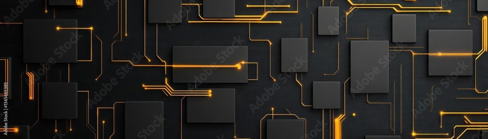 Poster vibrant black and orange abstract background featuring intricate patterns of squares creating a capt
