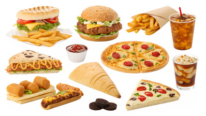 a variety of fast food and junk food items display