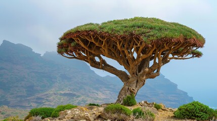Fototapeta premium Dracaena cinnabari: The Enigmatic Socotra Dragon Tree of Yemen