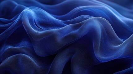Blue silk fabric waves, elegant drape, studio shot, textile background, fashion design