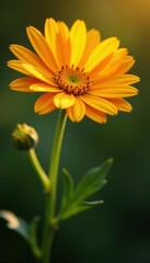 Obraz premium One daisy, warm yellow-orange background Bright, fully opened bloom , element, petal