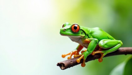 Green tree frog perched on white, vibrant color , macro, white, nature