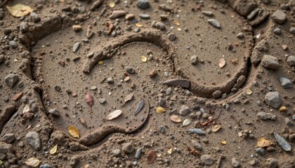 Obraz premium Create a close up dirt texture featuring small pot marks, decomposed leaves, and a gritty appearance.