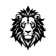 Obraz premium Majestic Lion's Gaze: A striking black and white illustration captures the regal presence of a lion, its intense eyes and flowing mane exuding strength and authority.