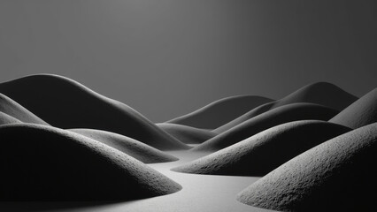 serene landscape featuring smooth, rolling hills in shades of gray, creating tranquil and minimalist atmosphere