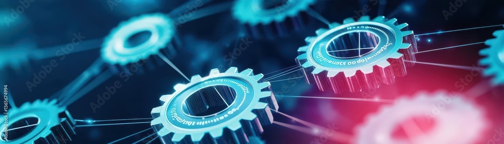 Poster intricate close up of metallic gears interlocking on a dark background highlighting engineering prec