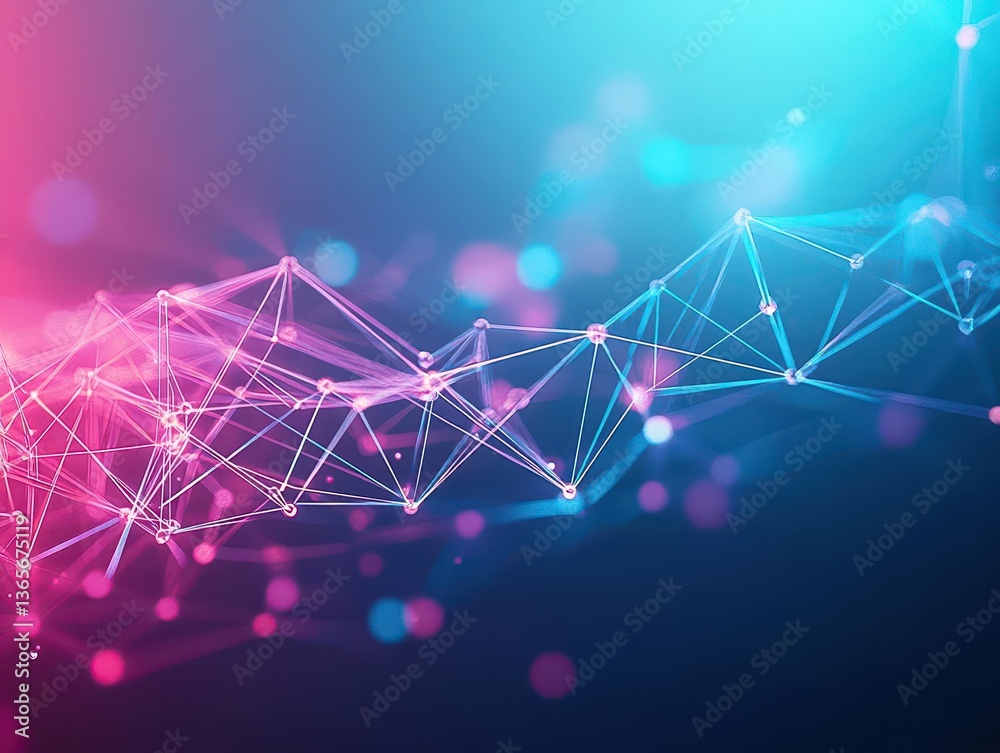 Poster vibrant blue and pink gradient background with intricate lines creating a dynamic visual flow evokin