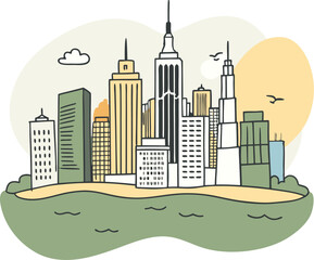 Free hand sketch of New York City skyline.