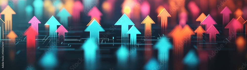 Poster vibrant colorful arrows radiating energy and direction on a dark background creating a dynamic and e