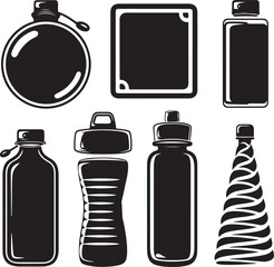 set of vector VARIOUS WATER BOTTLE silhouette	