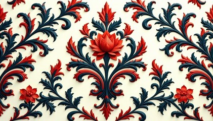Intricate floral damask pattern, elegant swirls and leaves , scroll, decorative, brocade