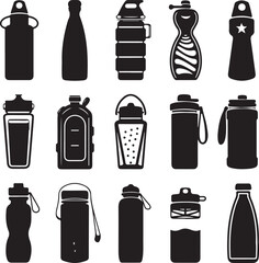 Fototapeta premium set of vector VARIOUS WATER BOTTLE silhouette 
