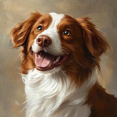Happy brown and white dog portrait painting.