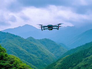 Advanced military drone navigates rugged mountains at sunset, exemplifying cutting-edge technology in warfare and intelligence operations